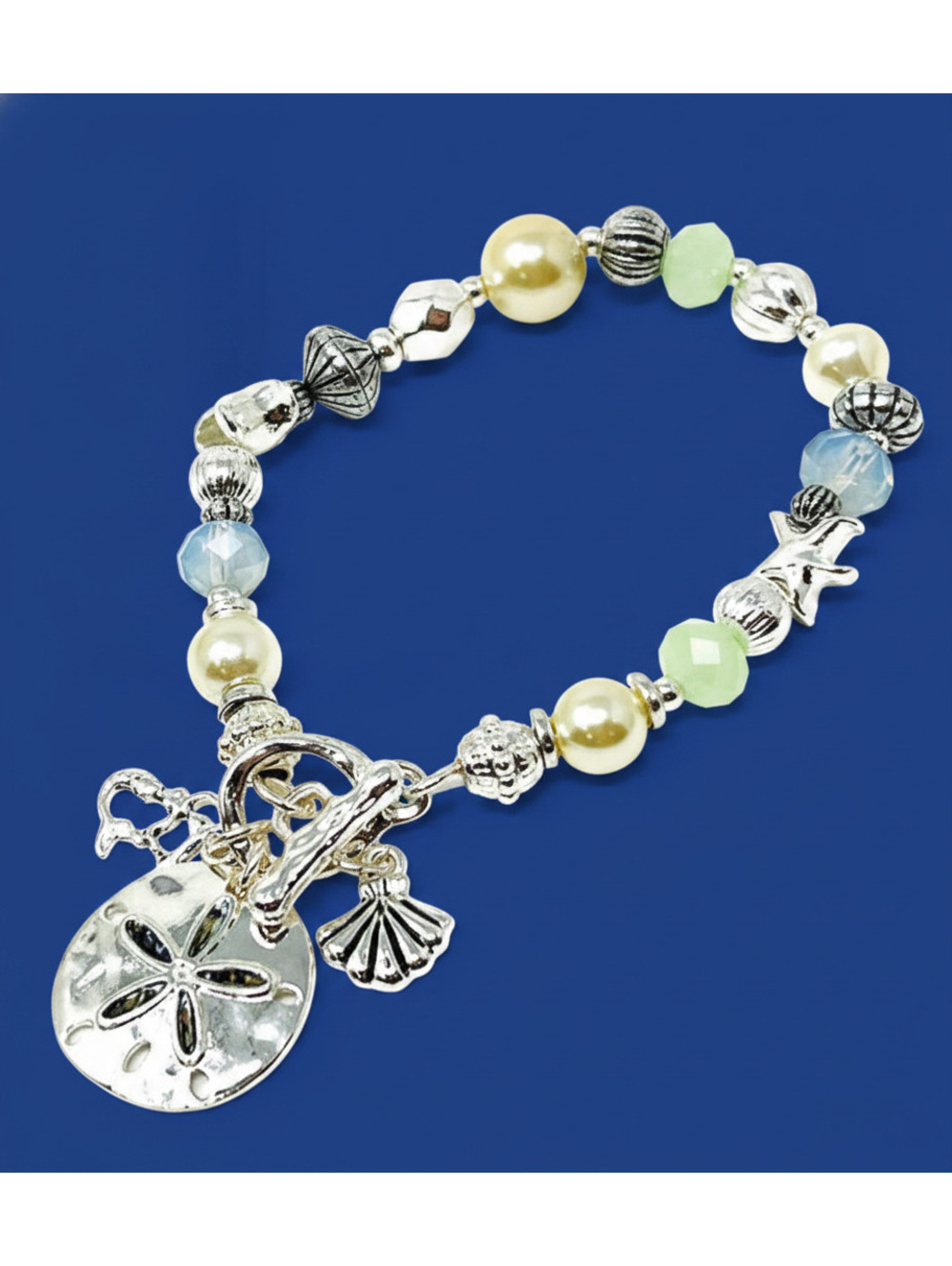 Beaded Charm Bracelet with Sand Dollar and Shell Charms